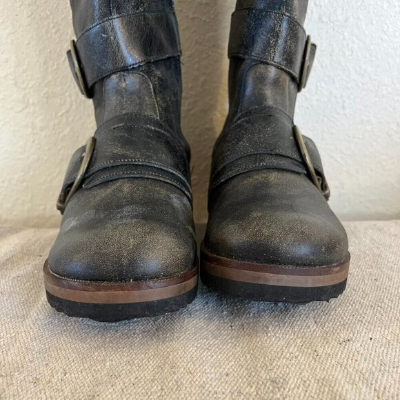 Gee WaWa Anthropology Black Distressed Leather Moto Knee Boots Sz 7 - Picture 2 of 11
